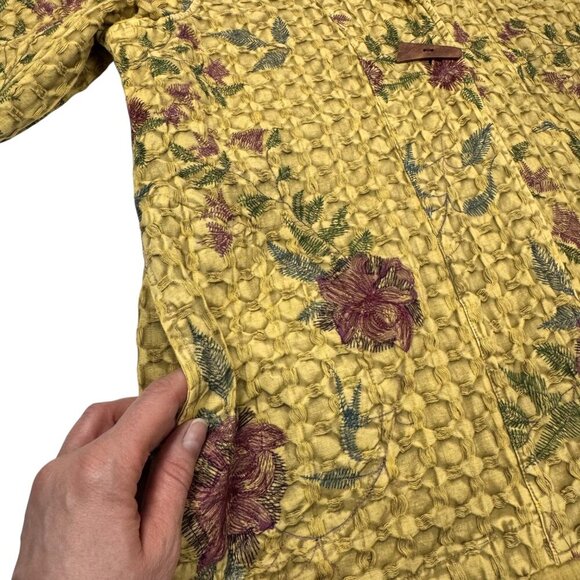 Soft Surroundings Embroidered Jacket Sz. XL Mustard Floral Artsy Lagenlook Boho - Picture 4 of 11